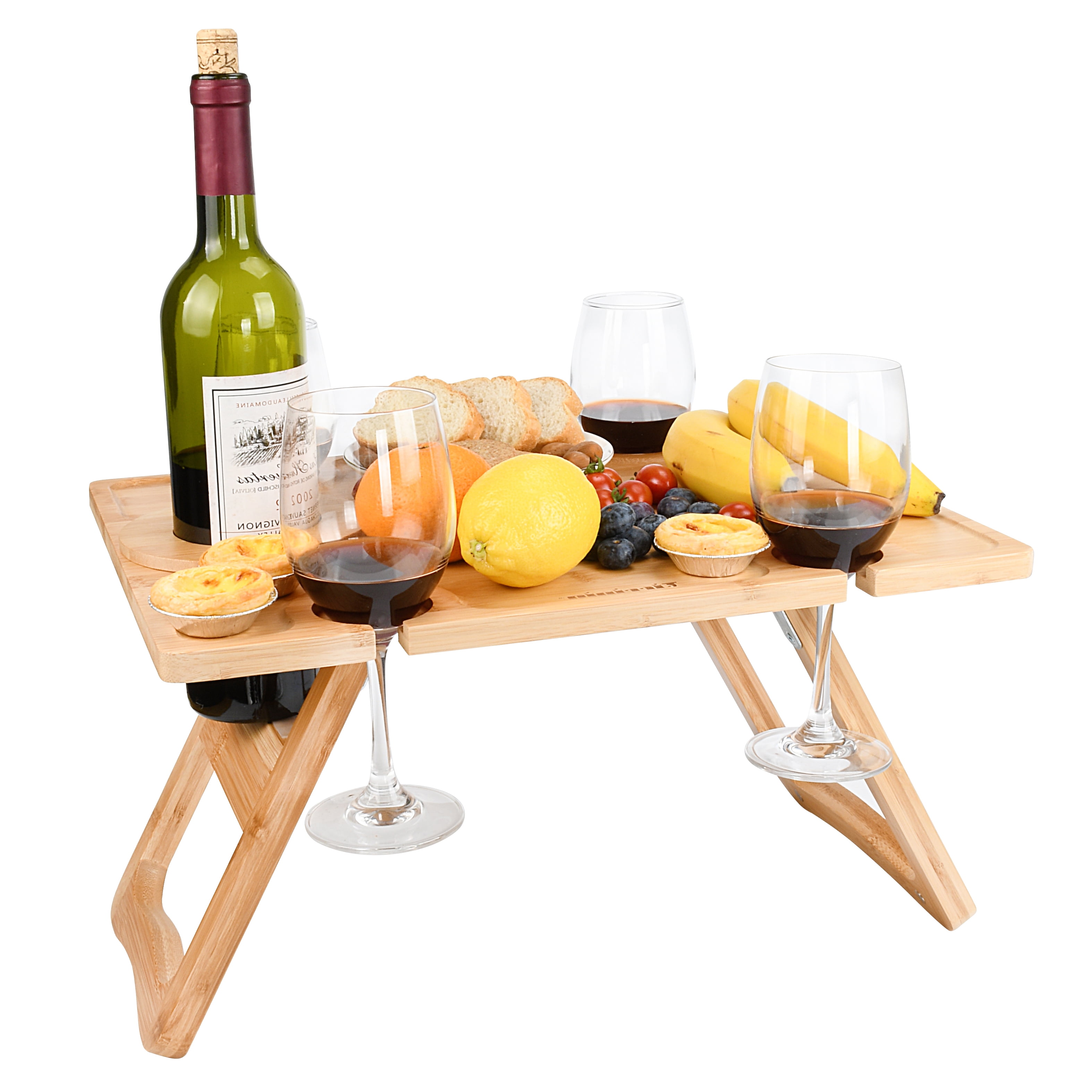 Tirrinia 17" x 12.6" Brown Bamboo Folding Portable Wine Picnic Table
