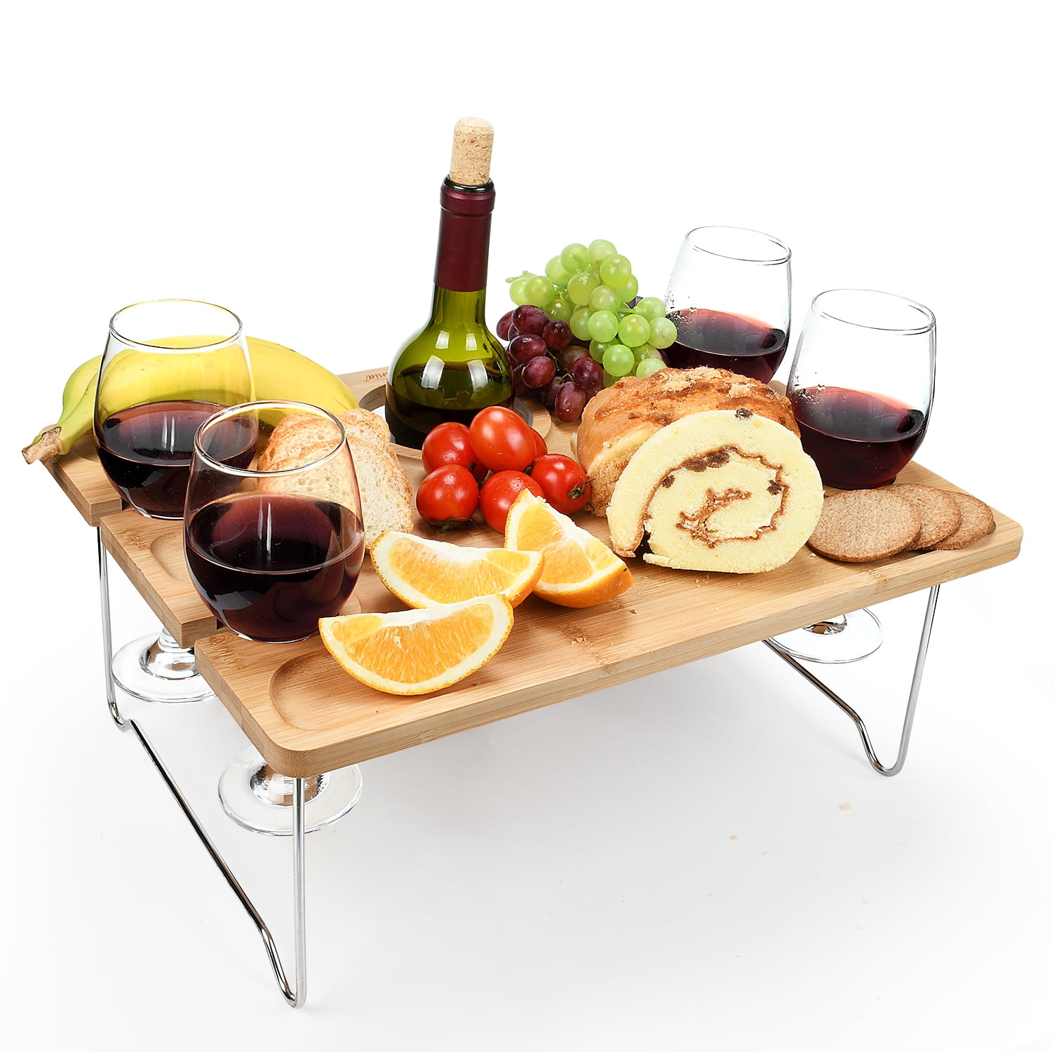 Tirrinia Bamboo Wine Picnic Table with Steel Legs, 17" x 12.6"
