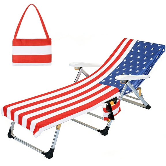 Tirrinia Beach Lounge Chair Cover, Portable Chaise Beach Towel, Sunbathing for Beach Pool Patio Garden Courtyard Outdoor Trips, 31 x 73 inch, Flag Design