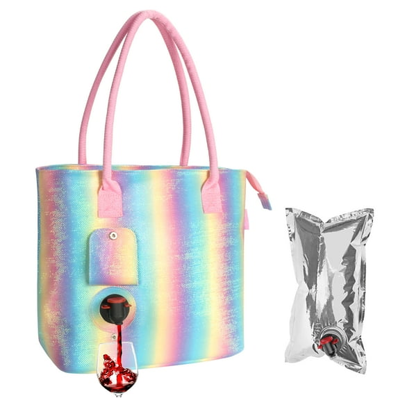 Tirrinia Beach Wine Tote Bag, Wine Cooler Bag Leakproof Insulated Purse Carrier with Spout Hidden Compartments, Holds 2 bottles of Wine for Travel, BYOB Restaurant, Party, Dinner