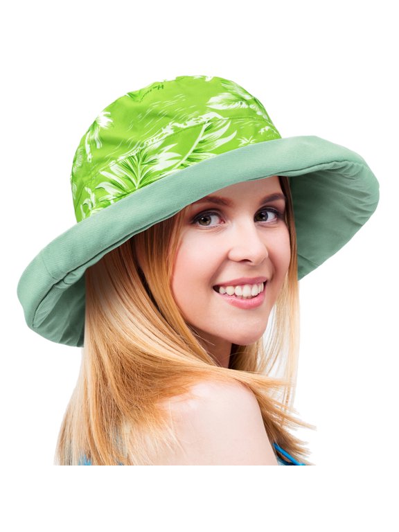 Bucket Hats for Women with Hawaii Flower Print | UPF 50+ Sun Protection Cap for Garden, Beach, Travel