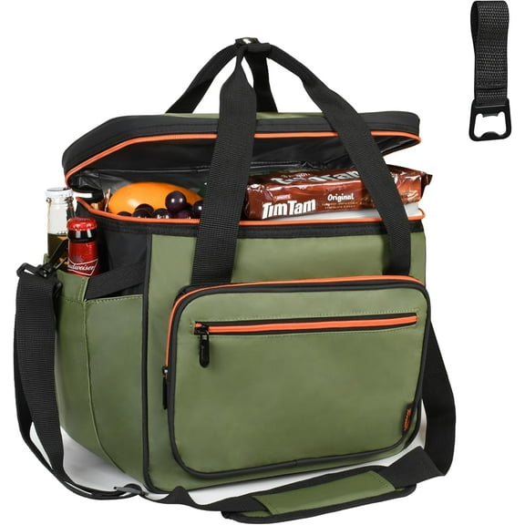 Tirrinia Camping Cooler Bag Insulated, Shoulder Strap and Bottle Opener 24 Cans Portable with Zipper
