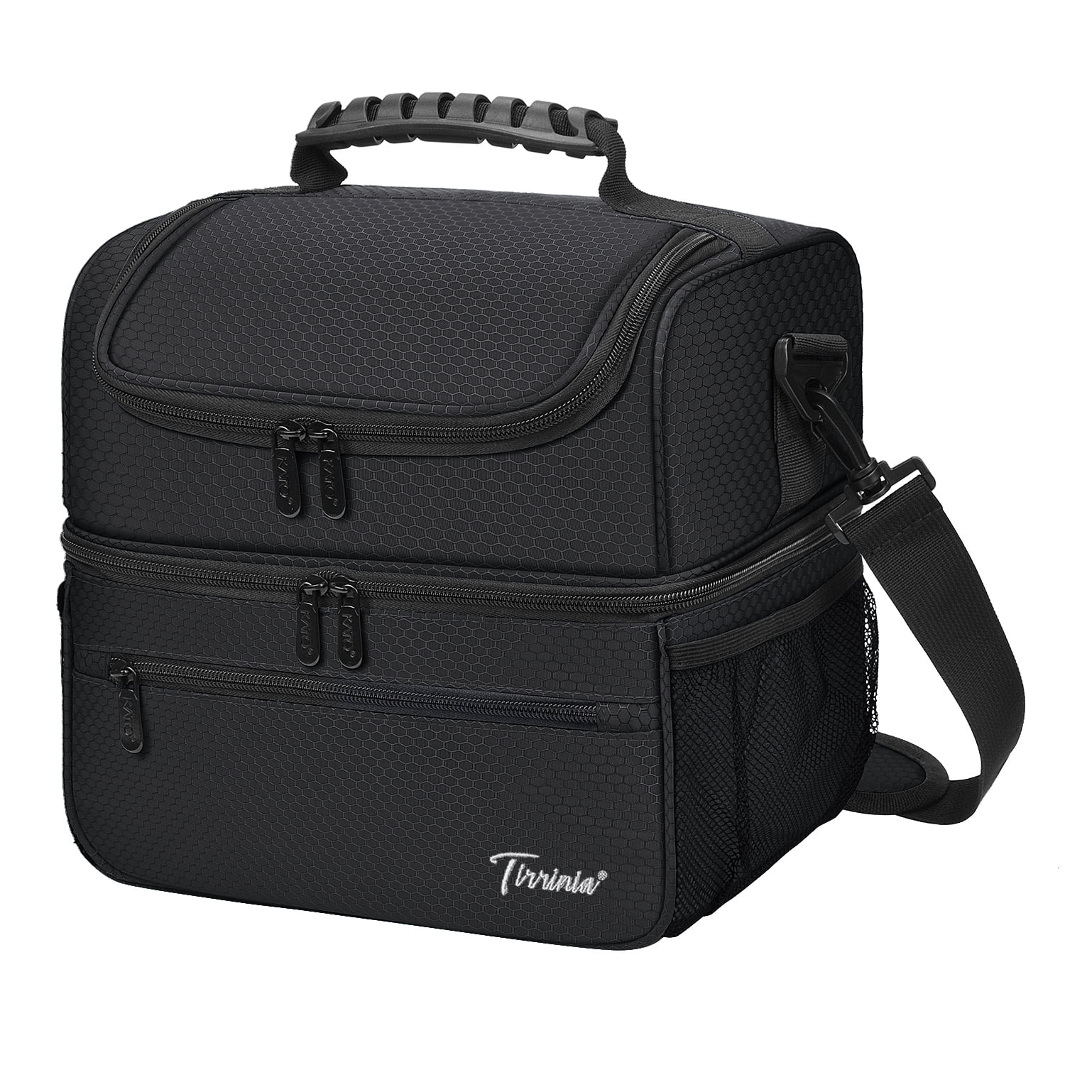 Black Double Compartment Insulated Lunch Bag with Adjustable Strap