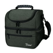 Tirrinia Extra Large Lunch Bag For Women Men 13L/22 Can, Insulated Leakproof Adult Reusable Lunch Box Meal Prep Bento Box Cooler Tote with Dual Compartment, Cha