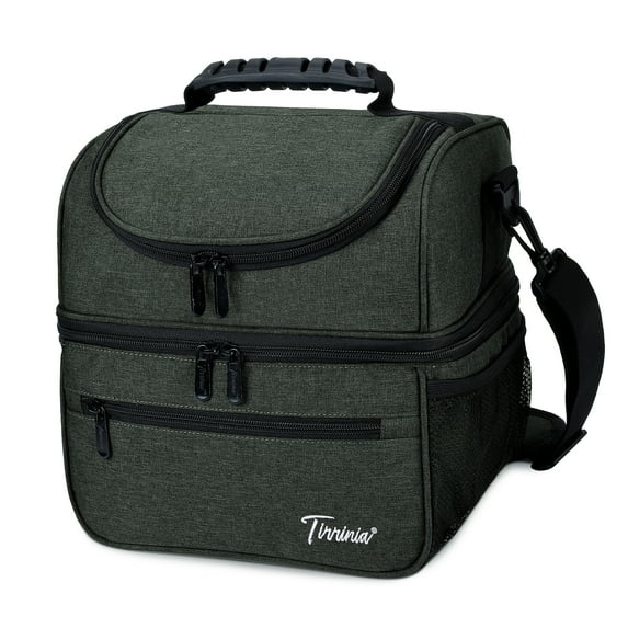 Tirrinia Extra Large Lunch Bag For Women Men 13L/22 Can, Insulated Leakproof Adult Reusable Lunch Box Meal Prep Bento Box Cooler Tote with Dual Compartment, Charcoal