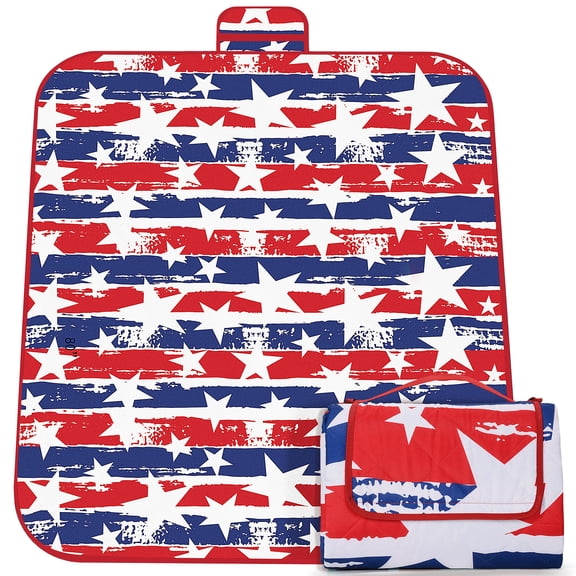 Tirrinia Extra-Large Waterproof Picnic Blanket, Portable Beach Mat for Family,  USA Stars, 70'' x 80''