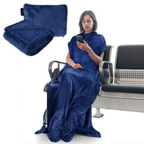 Tirrinia Fleec Wearable Travel Blanket with Foot Pockets for Women & Men | Zippered Front Pocket | Super Soft Lightweight & Cozy Throw Blanket for Adults, One Size Fits All, Dark Blue