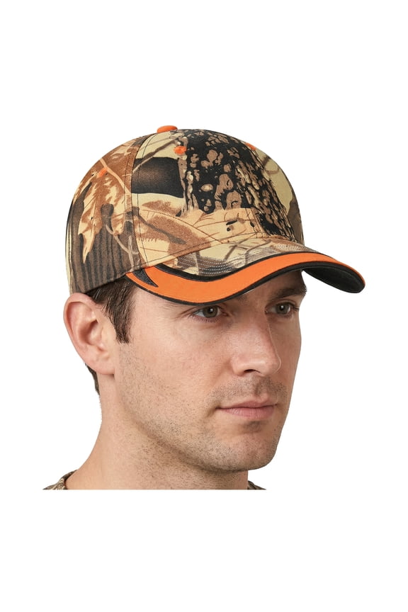 Hunting Camo Hat for Men Orange Safety Cap Adjustable Closure Fit Most People