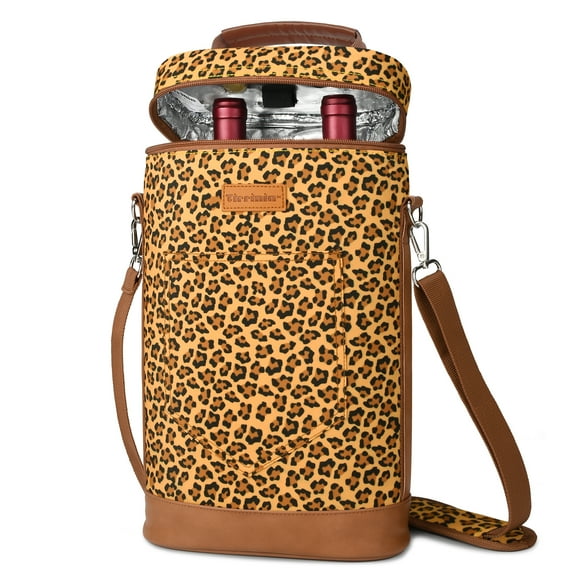 Tirrinia Insulated 2 Bottle Wine Carrier Tote Cooler Bag for Travel Picnic Padded Champagne Glass Carrying Case