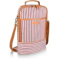 thumbnail image 1 of Tirrinia Insulated 2 Bottle Wine Tote Bag - Wine Tumbler Glass Cooler Carrier for BYOB Restaurants, Wine Tasting, Travel, Park, Beach, Great Wine Lover Gift, Red Stripe, 1 of 8