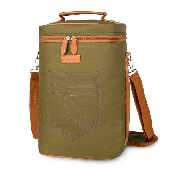 Tirrinia Insulated 4 Bottle Wine Carrier Tote Cooler Bag for Travel Picnic Padded Champagne Glass Carrying Case Leather