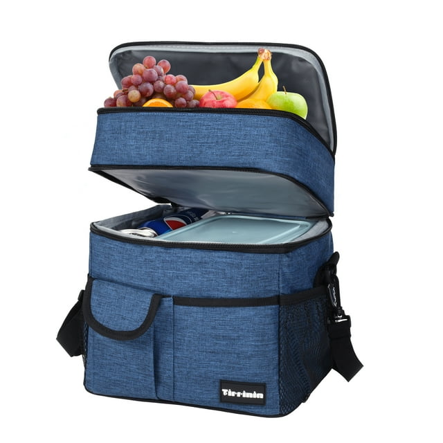 Tirrinia Insulated Lunch Bag, 17L/ 23 Can Capacity,Oxford Expandable Double Deck Lunch Tote Bag for Women/Men, Leakproof Freezable Cooler Box