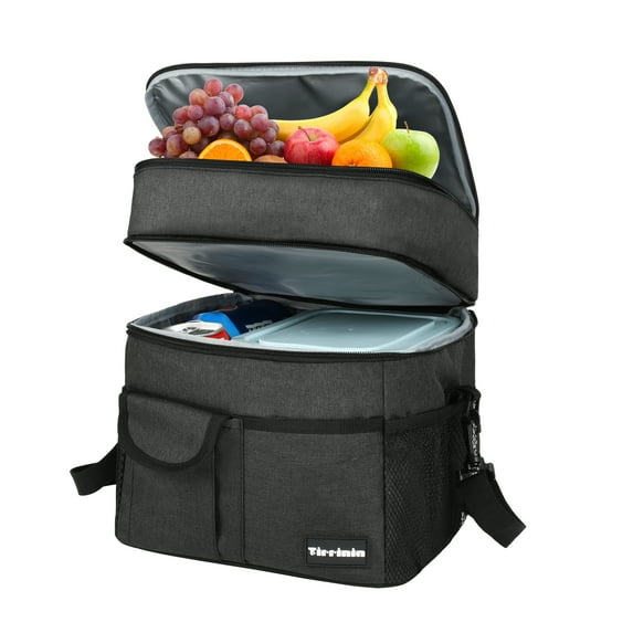 Tirrinia Insulated Lunch Bag, All Ages, Leakproof Reusable Insulated Bag, Zipper Pockets, Black