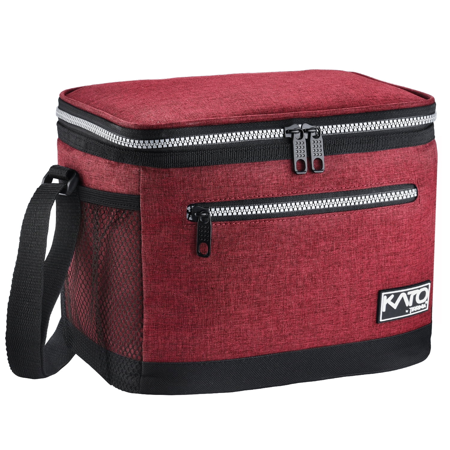 Kato Small Insulated Lunch Bag, Mini Thermal Portable Cooler Lunch Box Tote with Dual Zipper Closure for Men and Women, Red