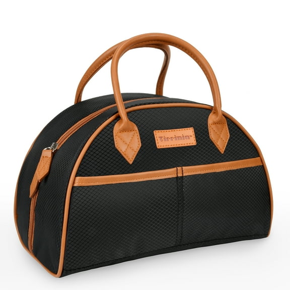 Tirrinia Insulated Lunch Bag for Women w/ Leather Handle, Reusable Tote Bag for Men, Fashionable Cooler Lunch Box for Working/Picnic, Black