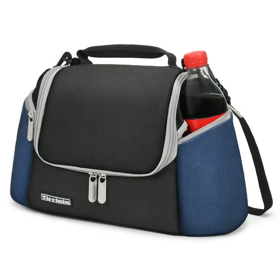 Tirrinia Insulated Lunch Bags for Women, Men, Leakproof Thermal Reusable Lunch Bag with 2 Zipper Pockets, Lunch Box Cooler Tote, Black Grey, 14" x 7" x 9.5"