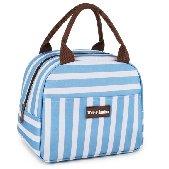 Tirrinia Insulated Lunch Box, Women, Cute Blue Reusable Thermal Tote Cooler for School, Fits 10 Cans