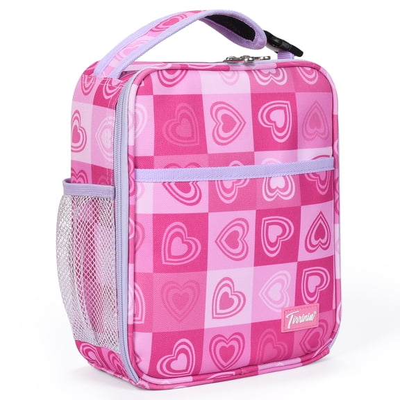 Tirrinia Insulated Lunch Box for Women, Portable Thermal Small Lunch Bag for Office Work Picnic, Reusable Compact Lunchbox Cooler Tote for Adults Teens, Hot Pink Heart