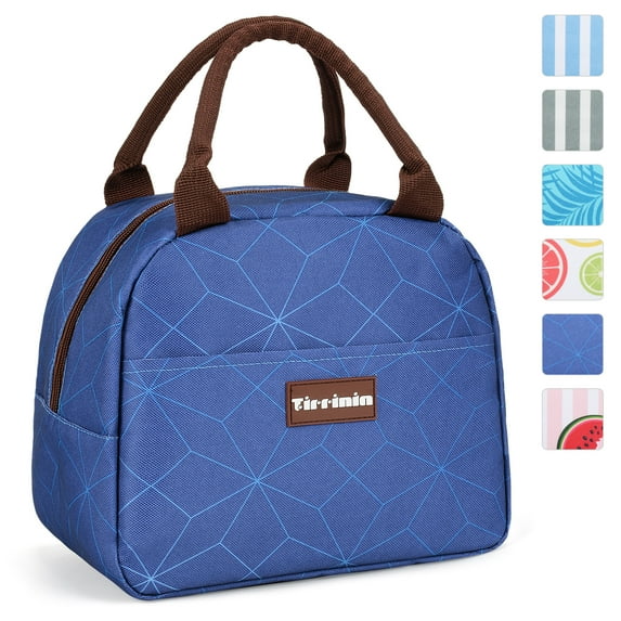 Tirrinia Insulated Lunch Box for Women, Blue Reusable Thermal Lunch Tote, Fits 10 Cans, Navy Diamond