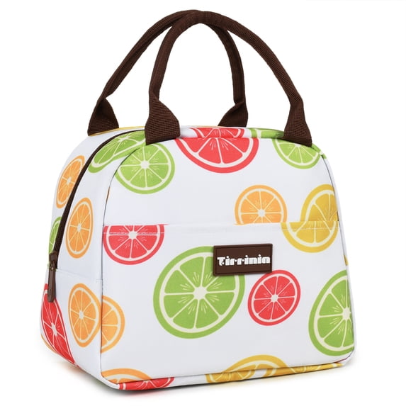 Tirrinia Insulated Lunch Box for Women, Blue Reusable Thermal Lunch Tote, Fits 10 Cans, Yellow Lemon