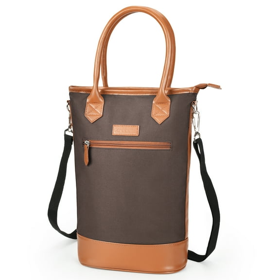 Tirrinia Insulated Wine Bag, Travel Padded 2 Bottle Wine Bags for Gifts with Handle and Adjustable Shoulder Strap, Great Wine Gift Bag for Wine Lover, Brown, 8.2" x 4.6" x 13"