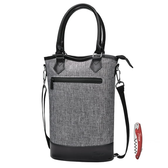 Tirrinia Insulated Wine Carrier Tote - Travel Padded 2 Bottle Wine/Champagne Cooler Bag
