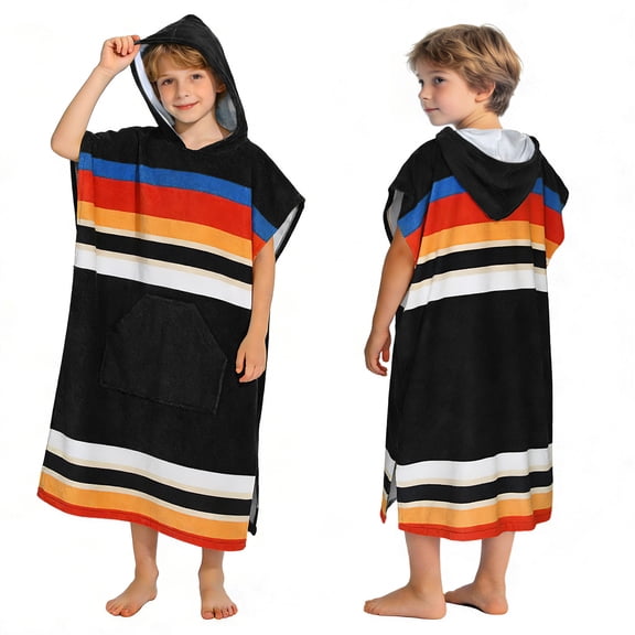 Tirrinia Kids Hooded Poncho Towel for Surf Swim, Absorbent Beach Wearable Towel for Teenagers, Sand Proof Swim Changing Robe