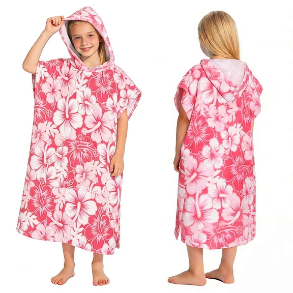 Tirrinia Kids Hooded Poncho Towel for Surf Swim, Absorbent Beach Wearable Towel for Teenagers, Sand Proof Swim Changing Robe