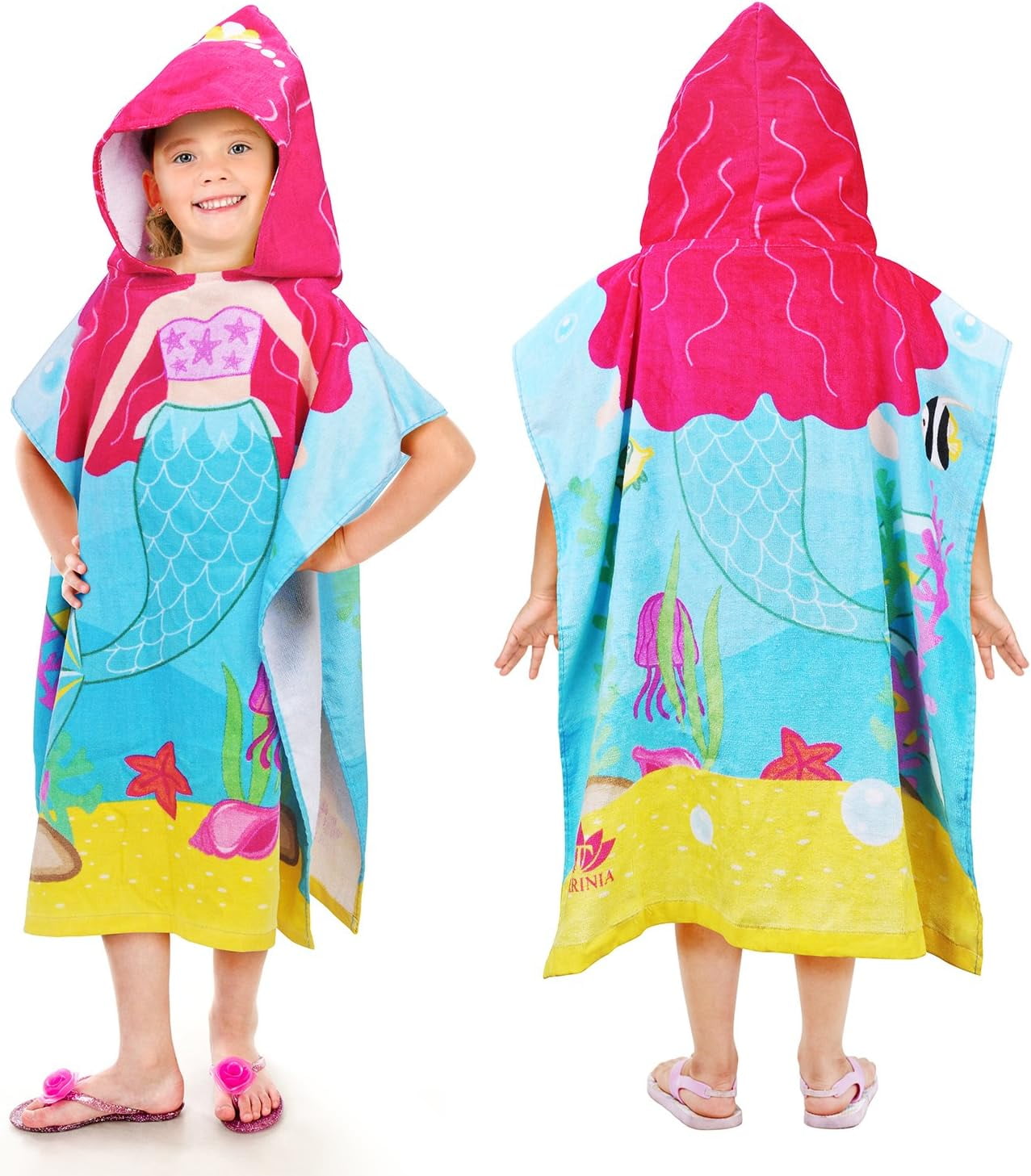 Tirrinia Kids Hooded Towel, Bath Swim Beach Towel Poncho 100% Cotton ...