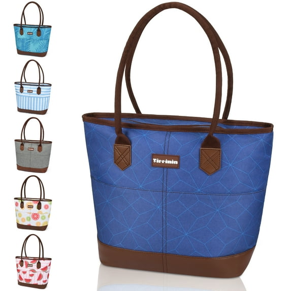 Tirrinia Large Insulated Lunch Tote Bag for Women,Waterproof Oxford Cloth Leakproof Cooler Bag,Shopping Food Grocery Bags for Work Beach, Navy Diamond