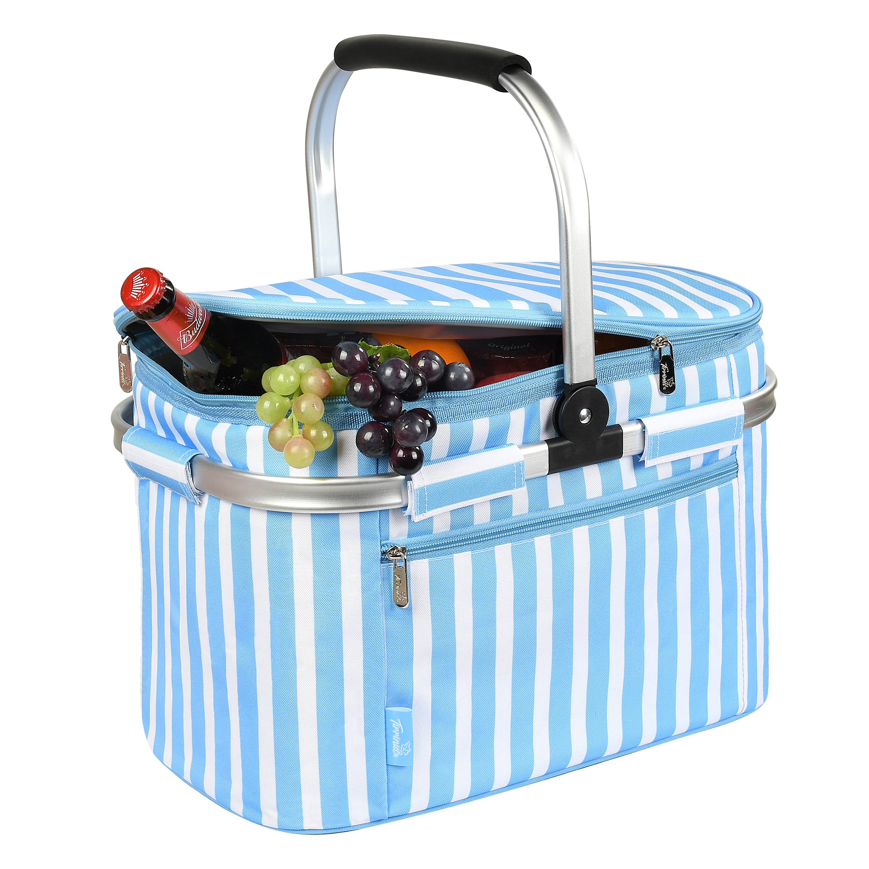 Tirrinia, Large Insulated Picnic Basket, 16.8x9.7x10 inches, Blue