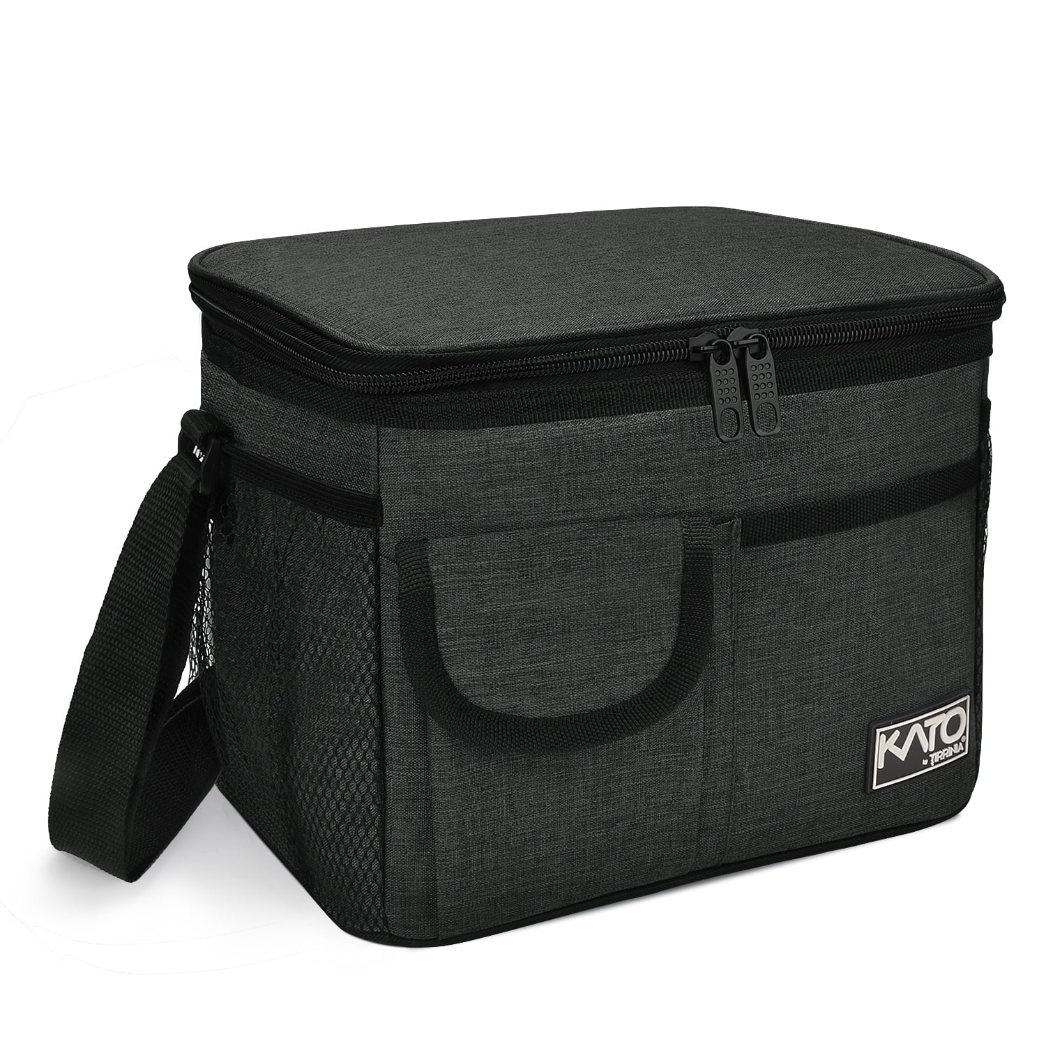Medium Black Insulated Oxford Cloth Lunch Bag with Pockets