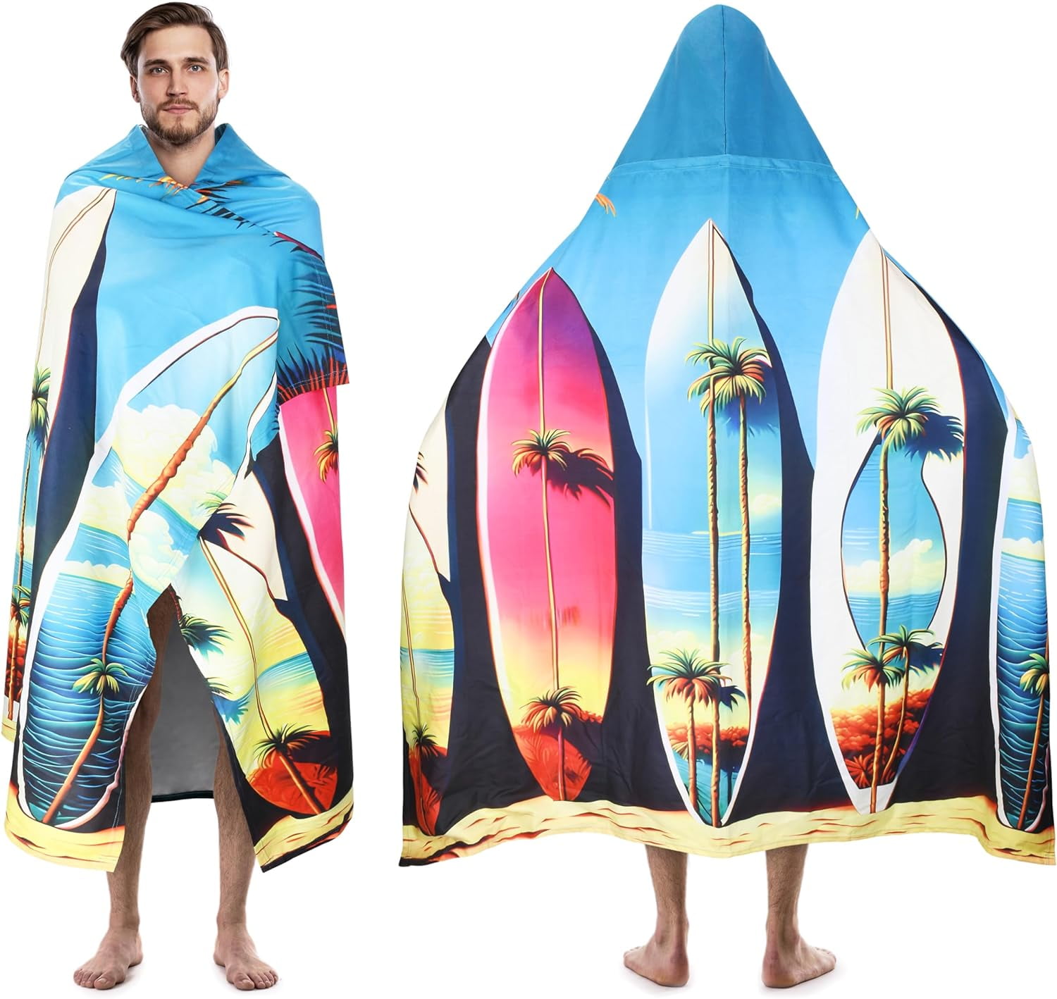 Tirrinia Lightweight Beach Poncho Towel with Hood for Adult, Quick Dry Travel, Surfer Pool Camping