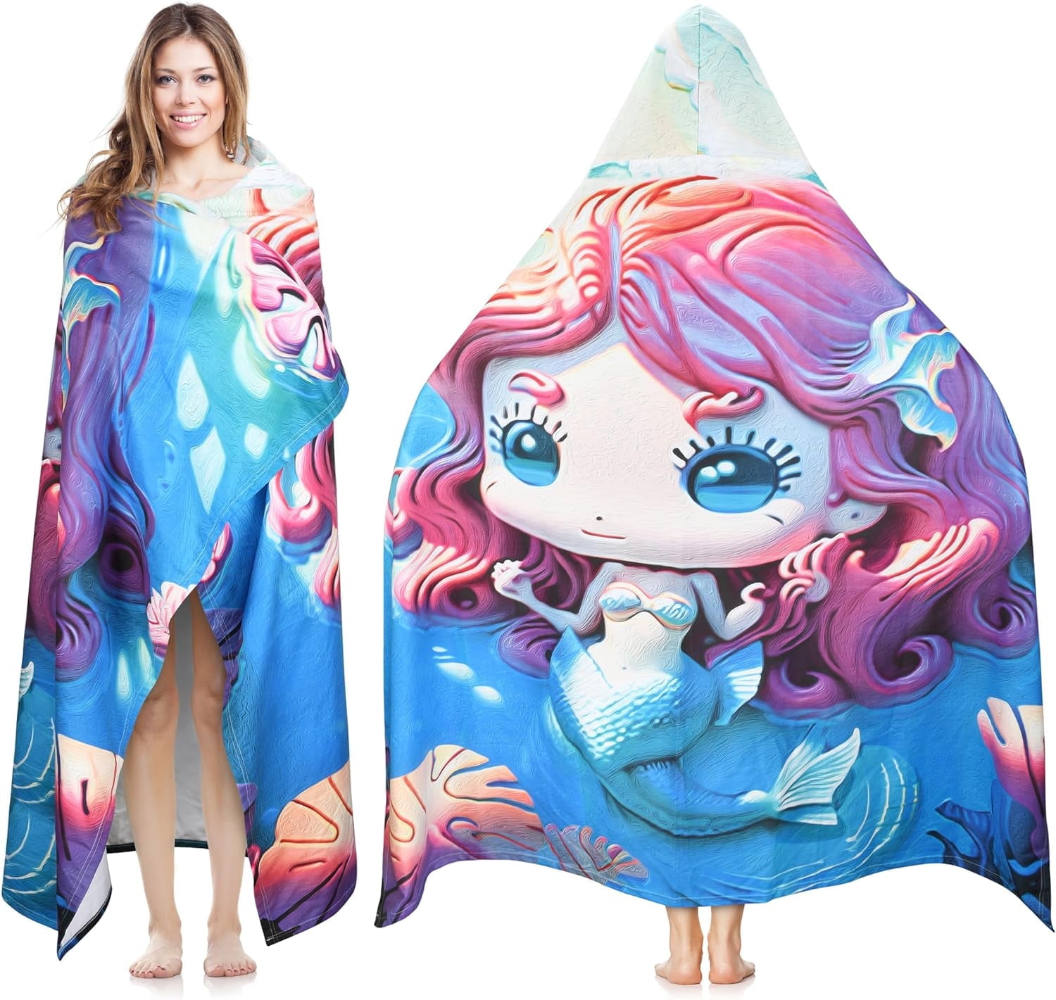 Tirrinia Lightweight Beach Poncho Towel with Hood for Adult, Quick Dry, Travel Surfer Pool