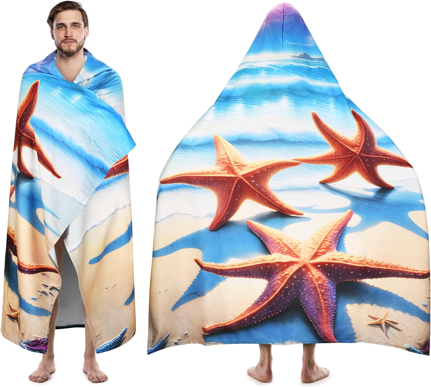 Tirrinia Lightweight Beach Poncho Towel with Hood for Adult, Quick Dry, Travel Surfer Pool