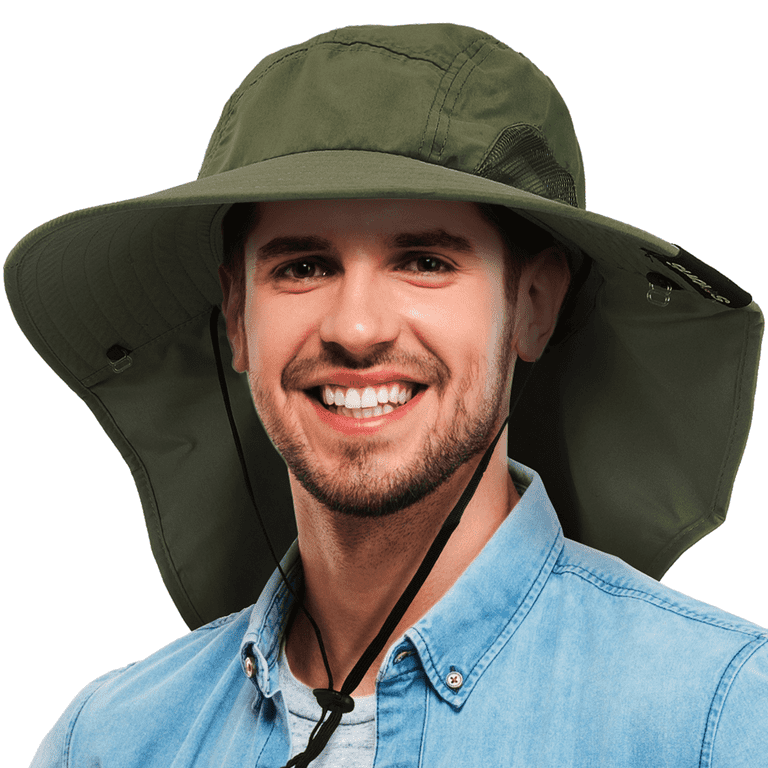 Tirrinia Men's Sun Hat with Wide Brim Neck Flap, Fishing Safari Hat for  Outdoor Hiking Camping, Green