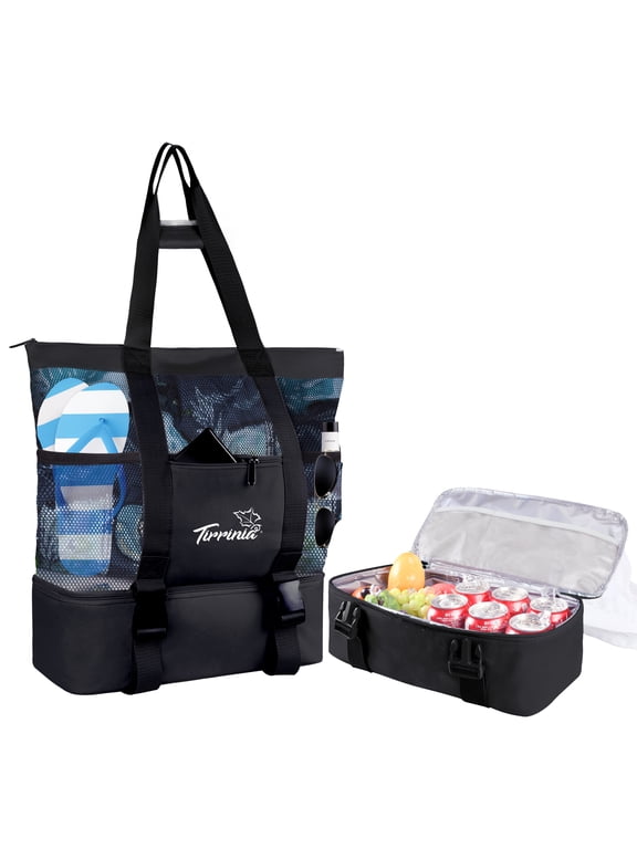 Mesh Beach Bag with Cooler Compartment, Extra Large Totes for Beach Travel, Functional Fashion Beach Bag for Women, Unique Gifts for Mom
