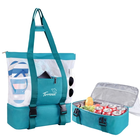 Tirrinia Mesh Beach Bag with Cooler Compartment, Extra Large Totes for Beach Travel, Functional Fashion Beach Bag for Women