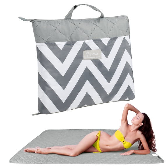 Tirrinia Outdoor/Indoor Waterproof Fleece Blanket, Convenient and Easy-to-Fold Picnic Blanket, Beach Mat for Sand and Grass Picnics, Gray Wavy Streak, 50" x 60''