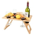 thumbnail image 1 of Tirrinia Outdoor Wine Picnic Folding Portable Bamboo Table 17" x 12.6", Camping with Glasses & Bottle Holder for Concerts at Park beach, 1 of 7