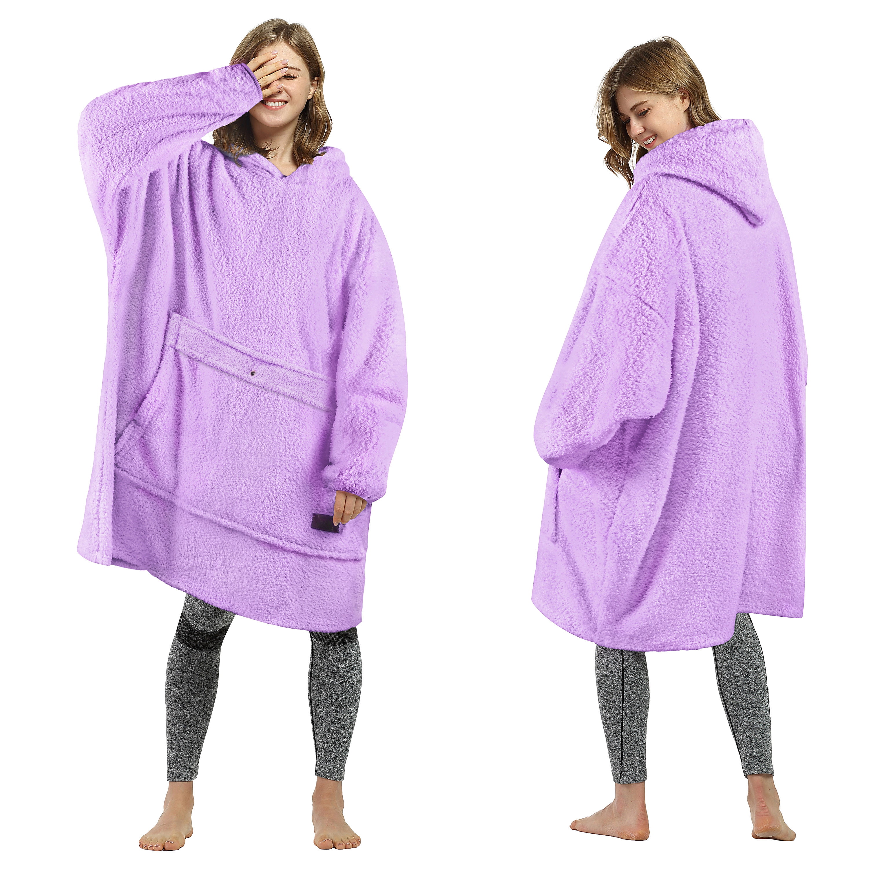 Tirrinia Oversized Blanket Hoodie Sweatshirts, Wearable Fluffy Fleece Plush Blanket, Lightweight Cozy Sweatshirt Blanket Gift for Women Men, Black