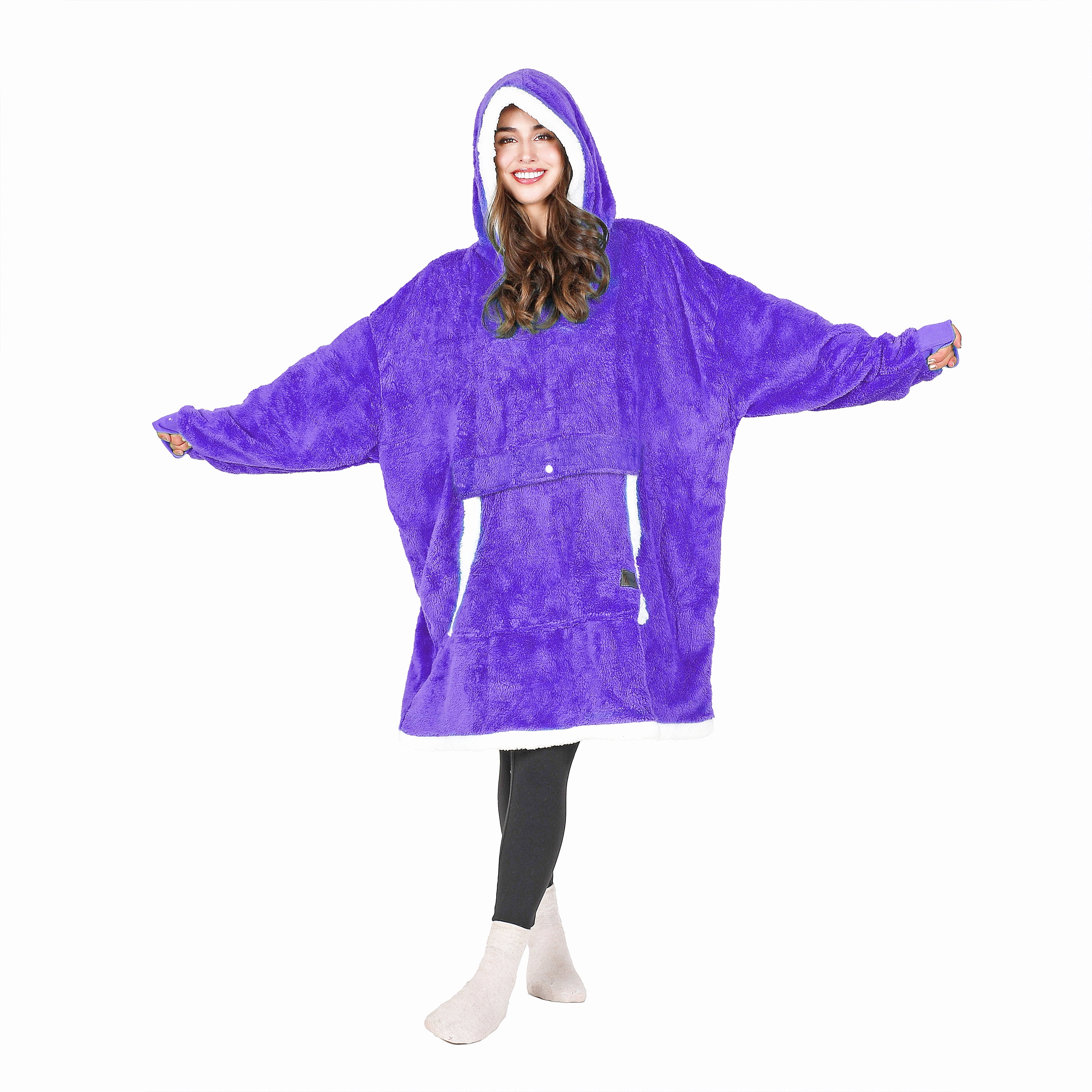 Tirrinia Oversized Blanket Hoodie Sweatshirts, Wearable Fluffy Fleece Plush Blanket, Lightweight Cozy Sweatshirt Blanket Gift for Women Men, Purple