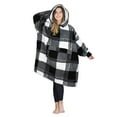 thumbnail image 1 of Tirrinia Oversized Blanket Hoodie, Wearable Fluffy Sherpa Blanket, Cozy Sweatshirt Blanket Gift for Adult Women Men Girlfriend, Black Plaid, 1 of 7