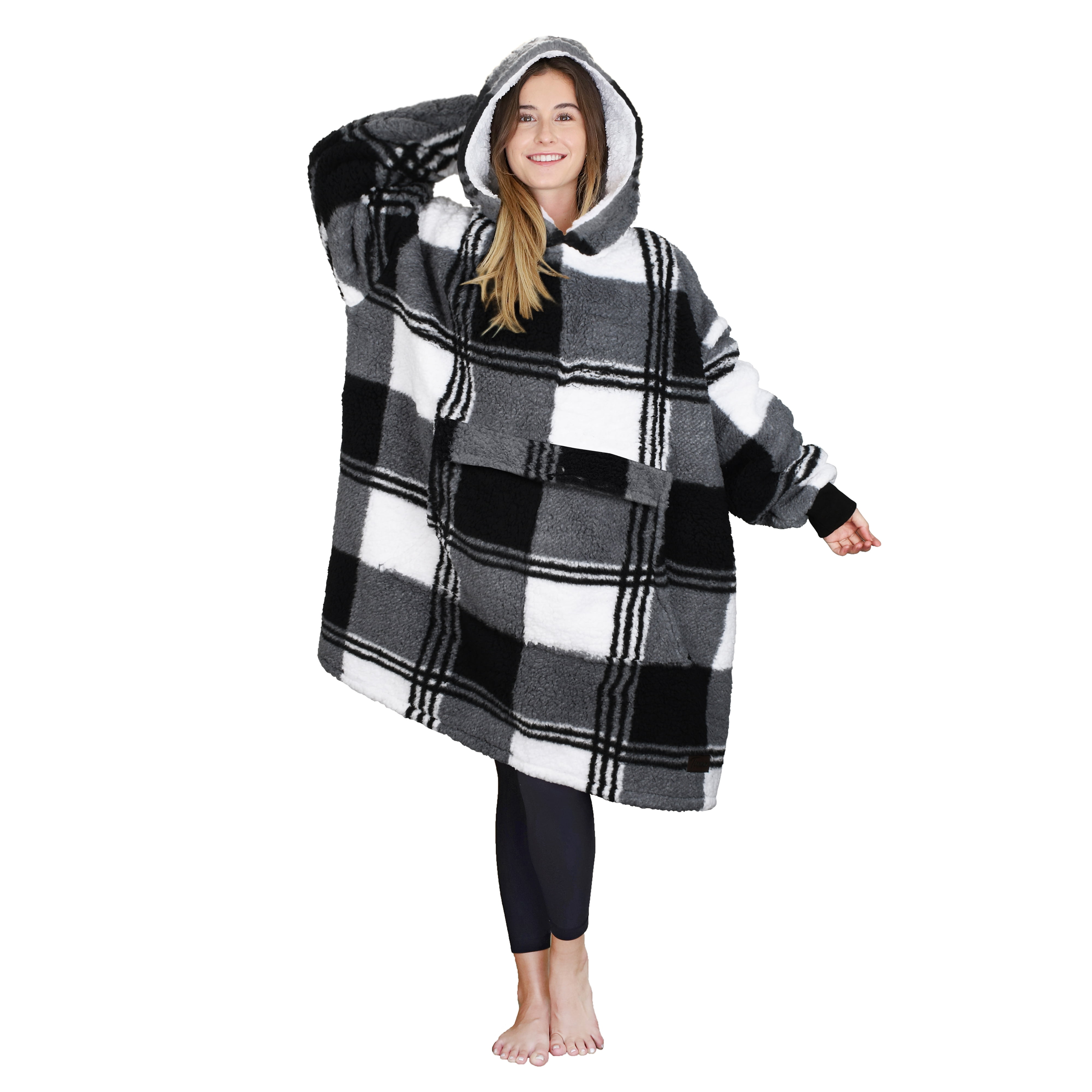 Tirrinia Oversized Blanket Hoodie, Wearable Fluffy Sherpa Blanket, Cozy Sweatshirt Blanket Gift for Adult Women Men Girlfriend