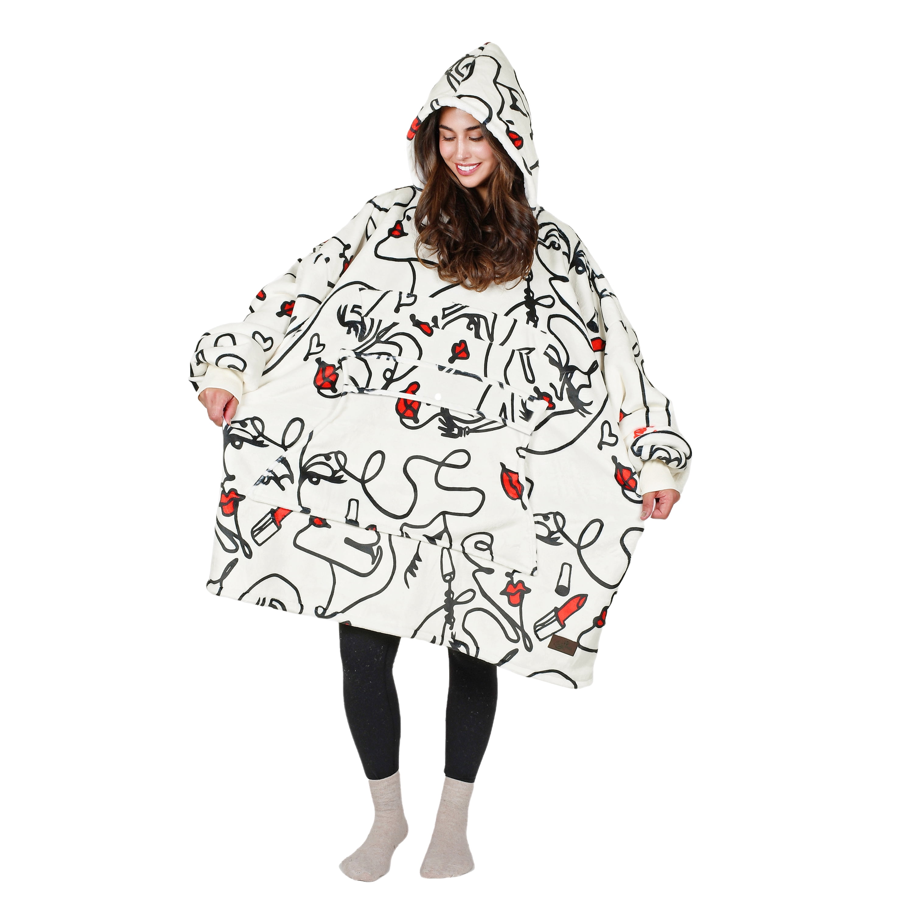 Tirrinia Oversized Blanket Hoodie, Wearable Fluffy Sherpa Blanket, Cozy Sweatshirt Blanket Gift for Adult Women Men Girlfriend