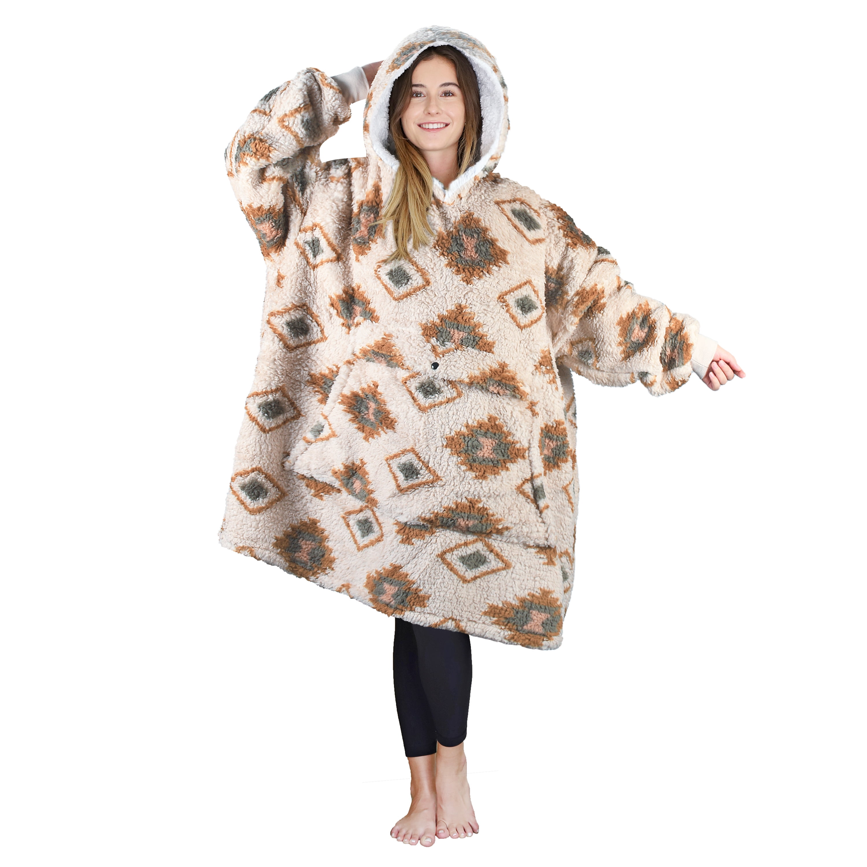 Tirrinia Oversized Blanket Hoodie, Wearable Fluffy Sherpa Blanket, Cozy Sweatshirt Blanket Gift for Adult Women Men Girlfriend