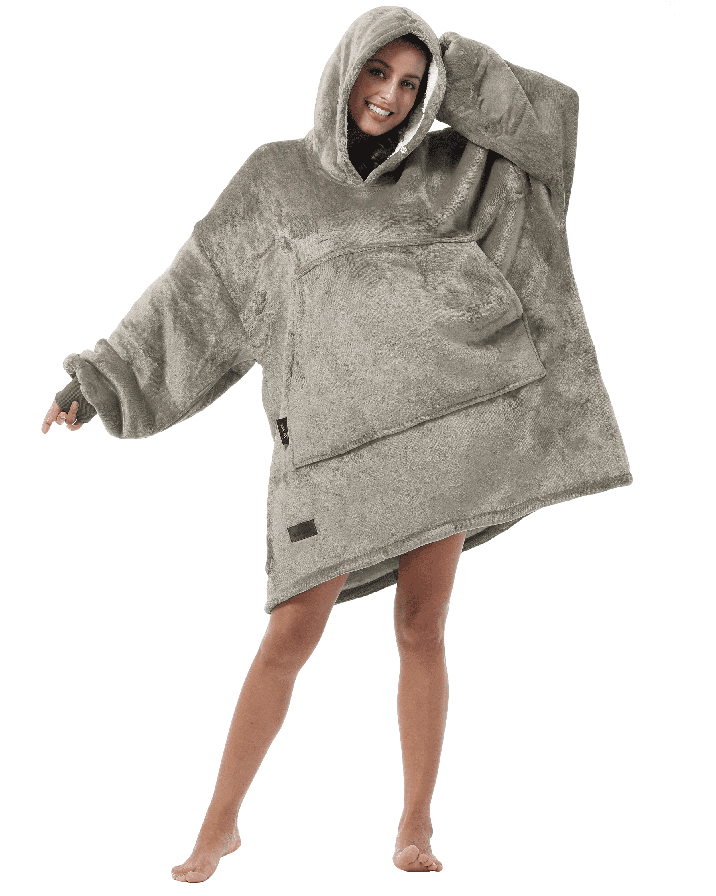 Tirrinia Oversized Blanket Sweatshirt Comfortable Sherpa Giant Hoodie  Reversible Wearable Blanket Gift for Adults Men Women Teenagers Kids Grey 