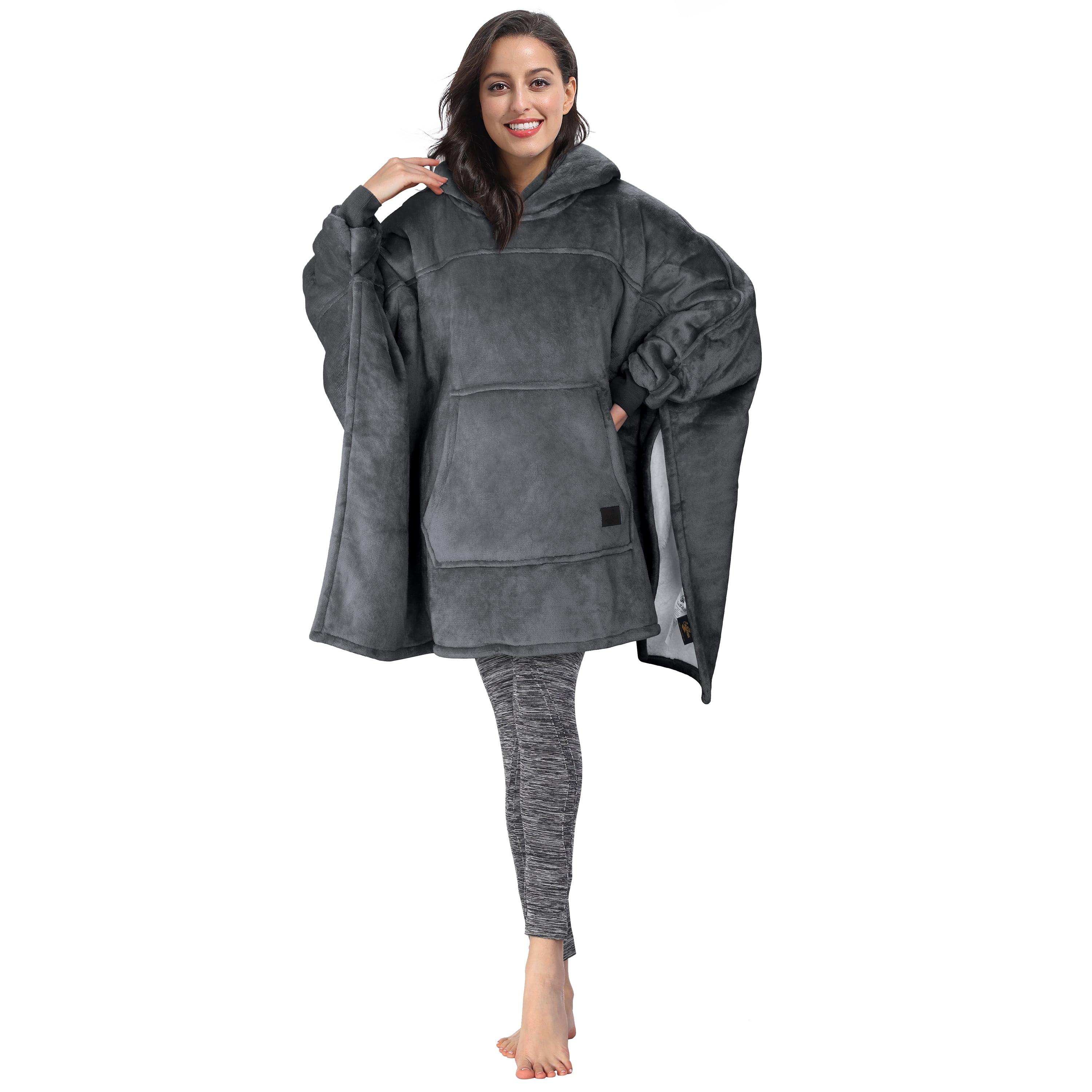 Tirrinia Oversized Hoodie Blanket Batwing Sleeve Sweatshirt Cozy Sherpa Huge Wearable Blankets Gift for Adults Women Teenagers Wife Girlfriend Purple