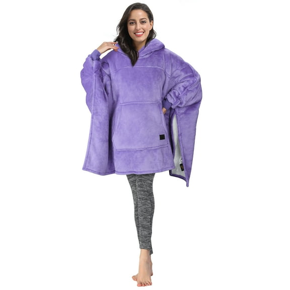 Tirrinia Oversized Hoodie Blanket Batwing Sleeve Sweatshirt Cozy Sherpa Huge Wearable Blankets Gift for Adults Women Teenagers Wife Girlfriend Purple