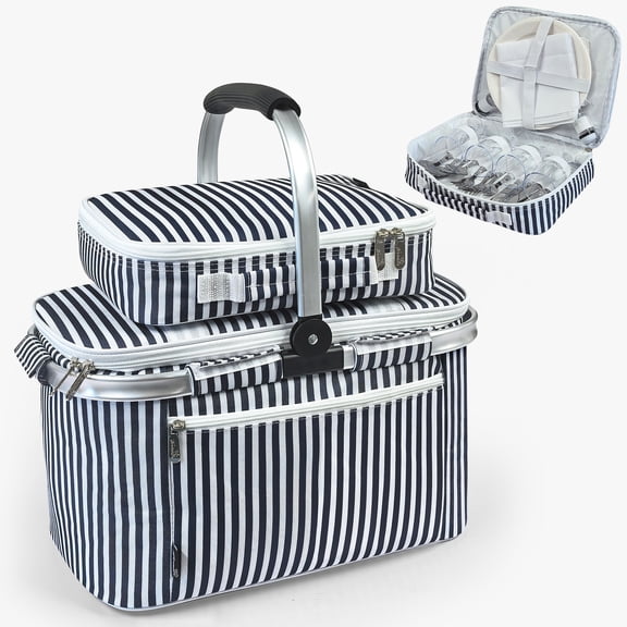 Tirrinia Picnic Basket - Insulated Cooler, Foldable Picnic Basket with Utensil Carrier, Lightweight Leakproof Portable Basket Set